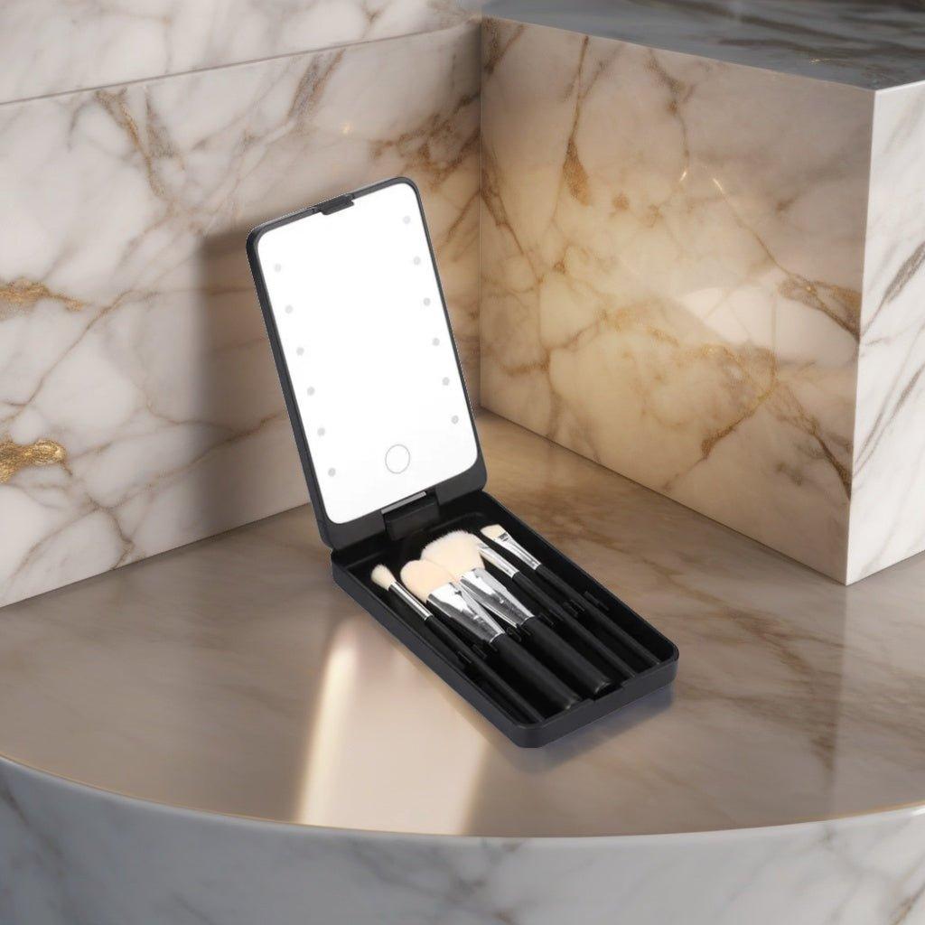 Box de Maquillage - 5 Pinceaux et Miroir LED - Glamour Box