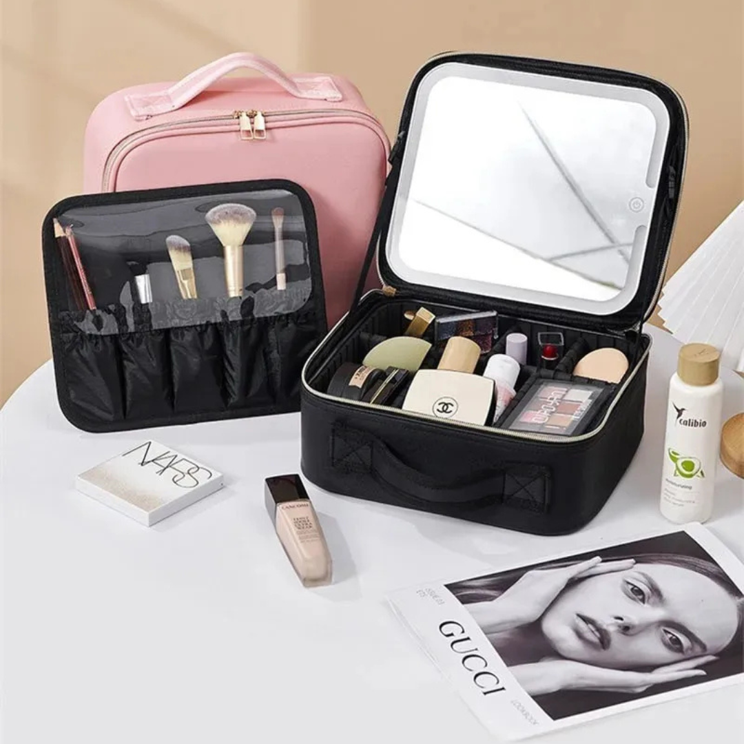 Trousse Cosmétique de Voyage avec Miroir LED - Glamour Box